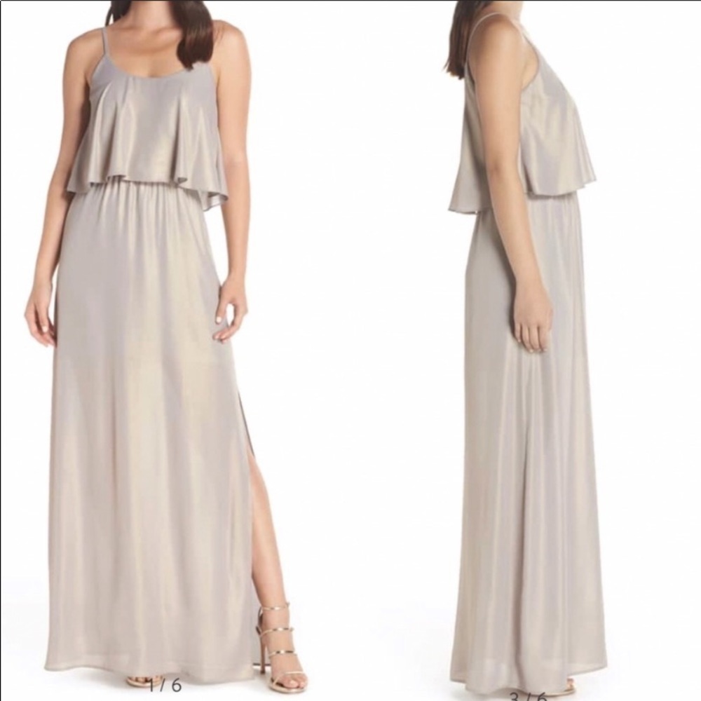WAYF The Carolina Popover Gown In Platinum Shimmer